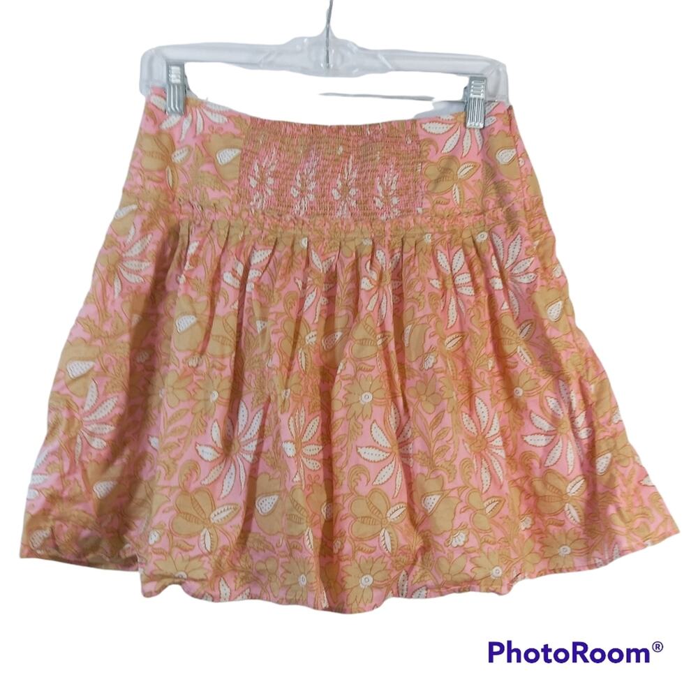 Banana Republic Pink Tan Floral Cotton Skirt Size 2